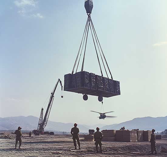 delivering supplies with crane